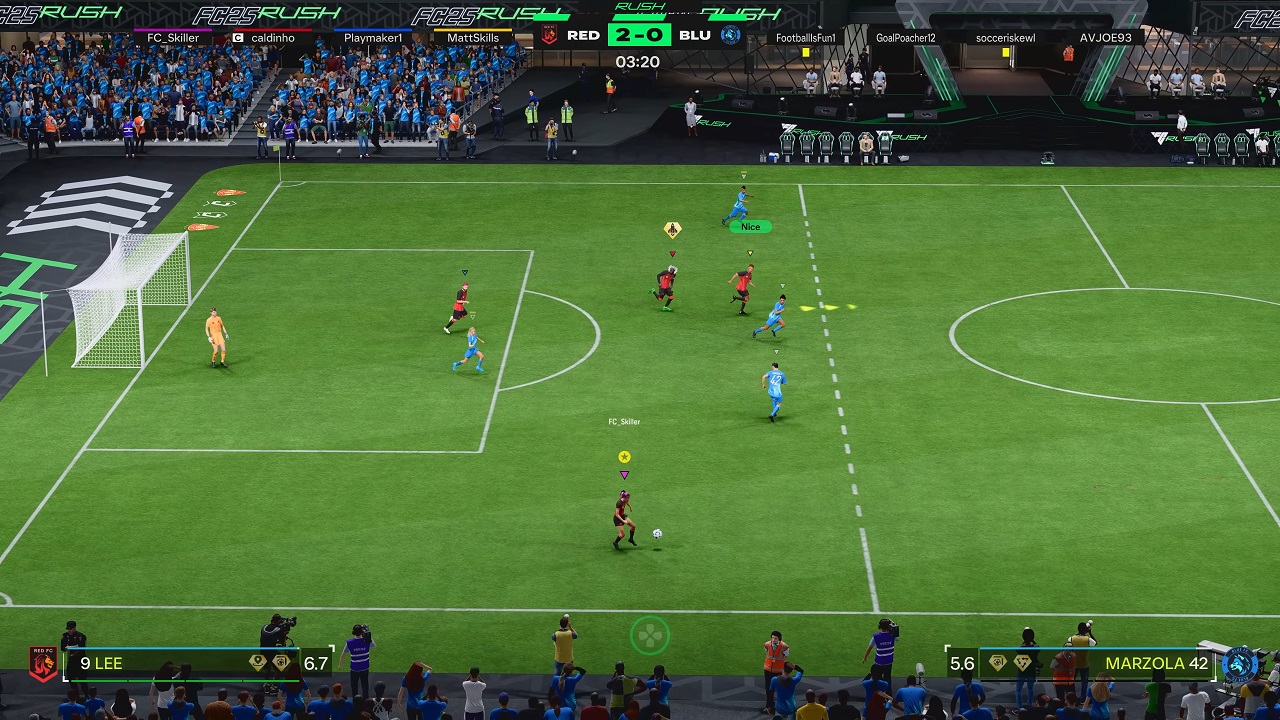 FC 25 Tryb arkadowy będzie zawierał wspólne świętowanie dla dwóch graczy, szybkie komunikaty i reakcje w miarę postępów w meczu (polecenia są przypisane do krzyżaka gamepada). Prawy drążek posłuży ci do informowania kolegów z drużyny, gdzie mają podawać lub gdzie planujesz się poruszać. 